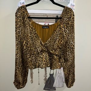 cheetah bubble sleeve blouse